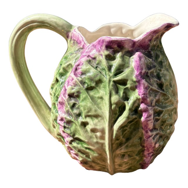 Antique French Country Majolica Barbotine Cabbage Jug, 1900 For Sale