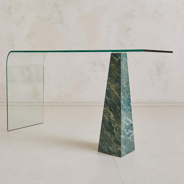 Breccia Verde Marble + Bent‑Glass Console Table, Europe Circa 1970 For Sale - Image 10 of 10