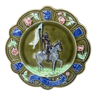 French Majolica Joan of Arc Plate Onnaing, Circa 1890 For Sale