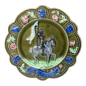 French Majolica Joan of Arc Plate Onnaing, Circa 1890