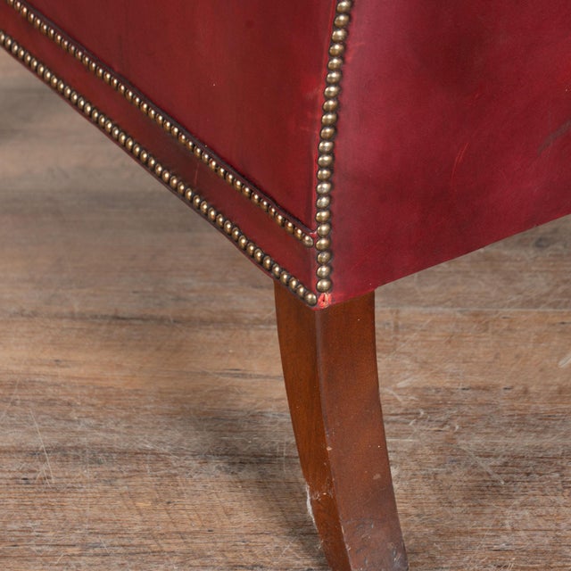 20th Century English Vintage Red Leather Square Club Chair For Sale - Image 10 of 12