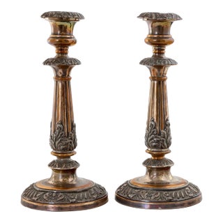 Antique English Georgian Sheffield Silver-Plate & Copper Candlesticks- a Pair For Sale