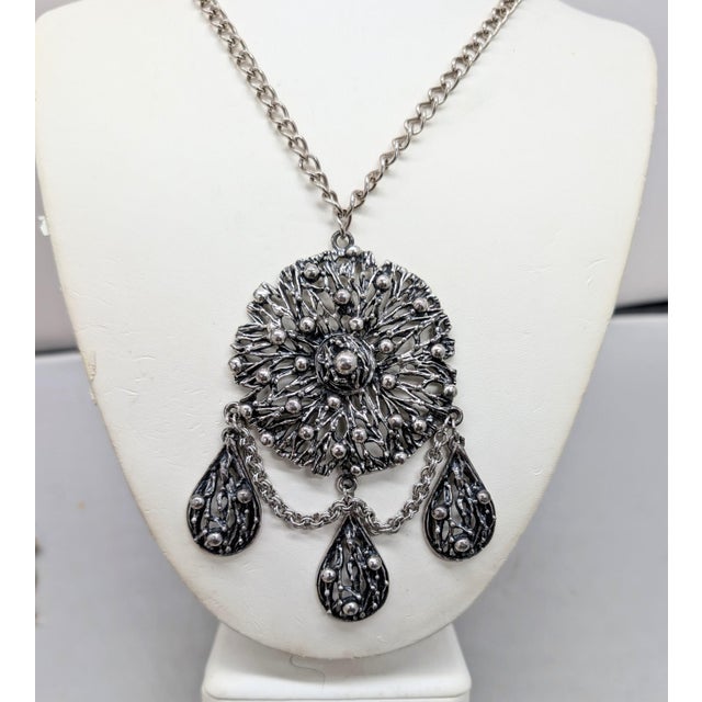 Metal Vintage Signed Napier Silvertone Brutalist Pendant Necklace For Sale - Image 7 of 9