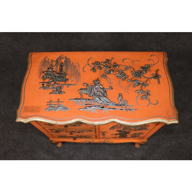 Burnt Orange Unique Design Petitie Chinoiserie Style Italian Painted Commode For Sale - Image 8 of 15