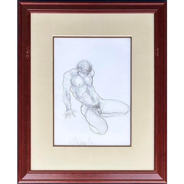 Late 20th Century Late 20th Century Male Nude Study Pencil Drawing by Colombian Artist Cardenas, 1 of 2 For Sale - Image 5 of 5