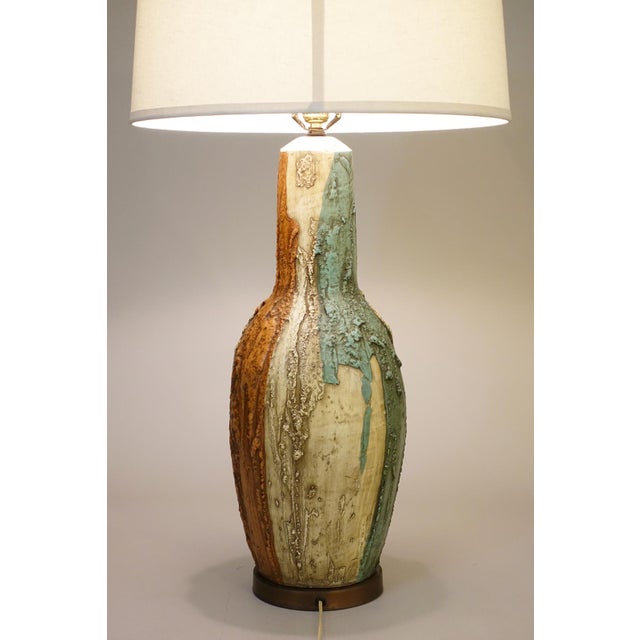 Beige 1960s Massive 40" Brutalist Sculpture Lava Drip Studio Art Pottery Table Lamp For Sale - Image 8 of 10