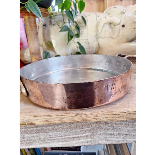 Metal Antique French Dehillerin Copper Rondeau From Wagons Lits Dining Car For Sale - Image 7 of 9