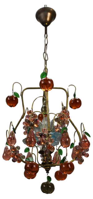 Italian Venetian Pendant Chandelier with Murano Glass Fruits, 1950s