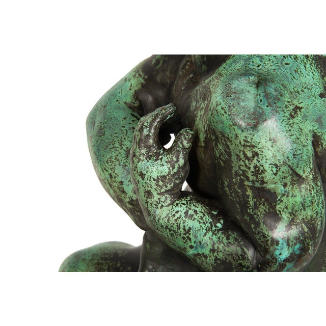 French Patinated Copper Sculpture of Seated Cherub After Charles Lemire For Sale - Image 9 of 18