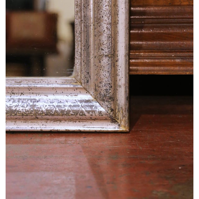 19th Century French Louis Philippe Silver Leaf Wall Mirror With Geometric Decor For Sale - Image 4 of 6