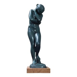 Auguste Rodin (After) - Vintage Verdigris Metal “Eve” Figurative Sculpture, Signed For Sale