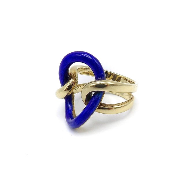 Vintage 14k Gold Blue Enamel Lover's Knot Ring, Size 6 For Sale In Los Angeles - Image 6 of 10