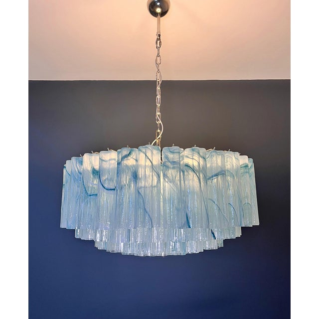 Large Murano Glass Chandelier with 101 Blue Alabaster Glass Tube, 1990s For Sale - Image 14 of 17