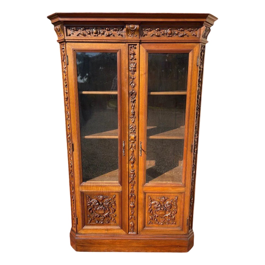 Renaissance Style Walnut Bookcase or Display Case | Chairish