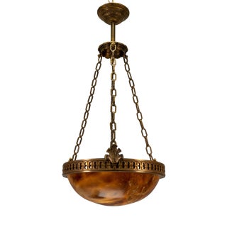 French Art Deco Alabaster and Bronze Pendant Light, 1920s For Sale