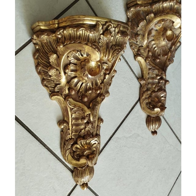 Regency Wall Consoles in Gilded Carved Wood, 1970s, Set of 4 For Sale - Image 3 of 10