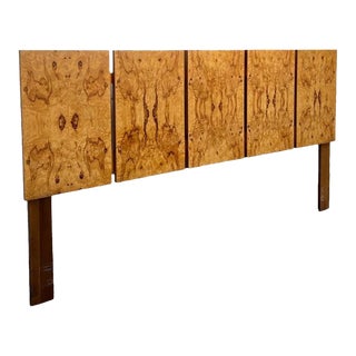 Olive Burl Wood King Size Mid Century Modern Head Board by Milo Boughman for Lane Dovetail Drawers For Sale