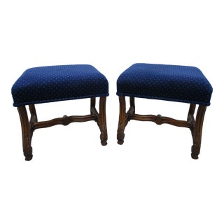 Navy Blue and White Louis XIII Style Stools or Vanity Bench Seats For Sale