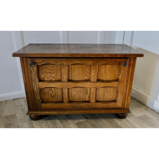 Arts and Crafts Golden Oak Canterbury Music Cabinet, 1900s For Sale - Image 3 of 9