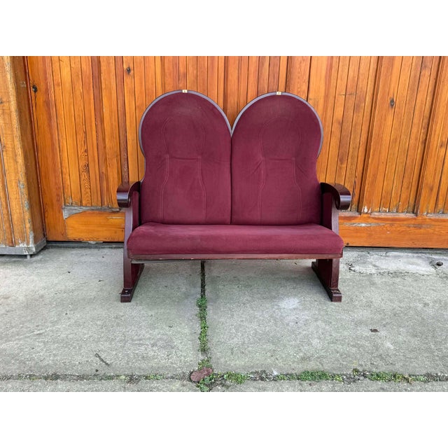 Vintage Art Deco Loveseat with Burgundy Upholstery, 1970 For Sale - Image 4 of 5