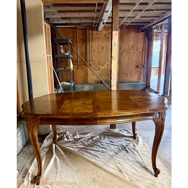 Beautiful vintage French Provincial / Louis XV style solid oak extension dining table, professionally restored and...