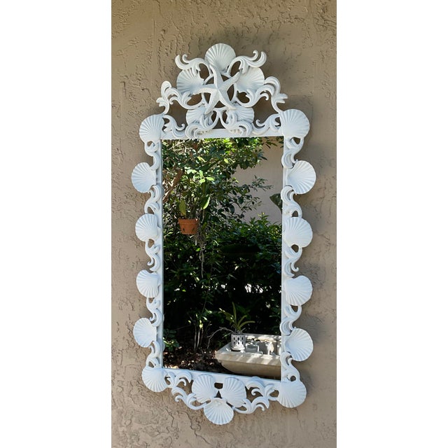 Metal Vintage Coastal Cast Iron Shell & Starfish Wall Mirror For Sale - Image 7 of 15