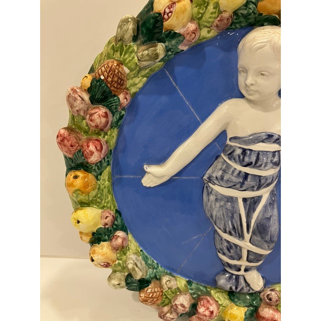 Figurative 1950s Della Robbia Style Ceramic Medallion For Sale - Image 3 of 5