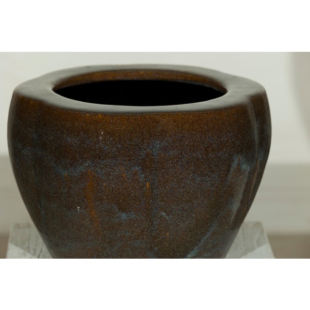 Vintage Chinese Brown and Blue Glazed Handcrafted Ceramic Planter For Sale - Image 15 of 17