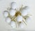 Italian sputnik flush mount with glossy white Murano glass globes mounted on solid brass frame in lacquered polished brass...