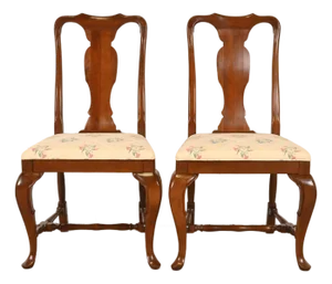 Henkel Harris Queen Anne Solid Mahogany Side Chairs or Dining Chairs, Pair