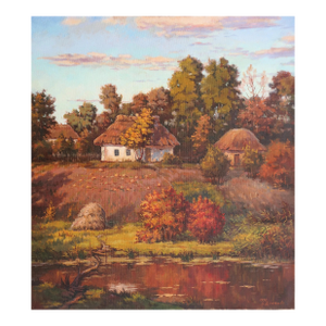 Ukrainian Impressionism Oil Painting: Autumn Rural Landscape, 1990 61-56