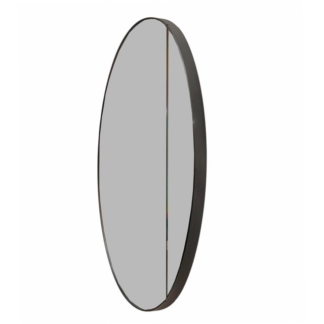 1980s Modern Round Wall Mirror with Curved Side Panel, Italy, 1980s For Sale - Image 5 of 10