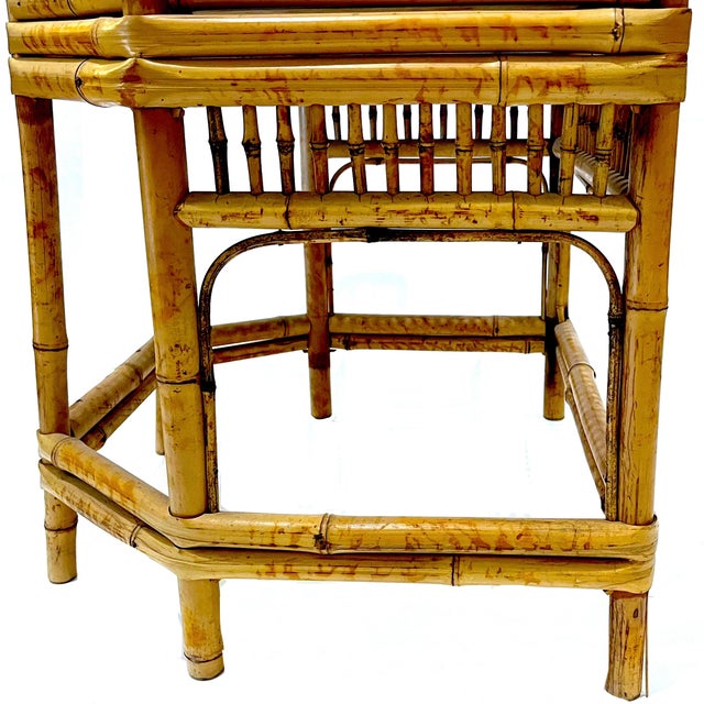 1970's Brighton Pavillion Chinoiserie Tiger Bamboo Rattan Cane Armchair by Thomasville For Sale - Image 6 of 10