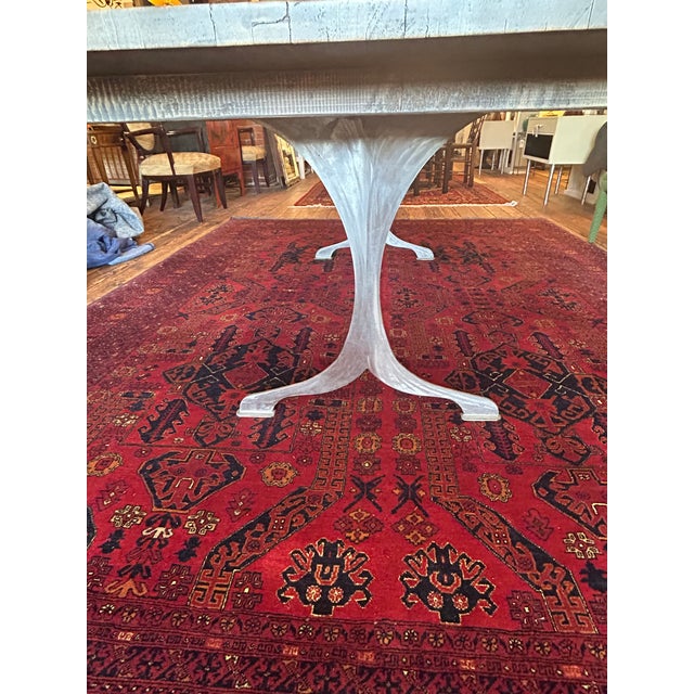 Industrial Custom Industrial Flooring Dining Table With Modern Wishbone Steel Legs For Sale - Image 3 of 16