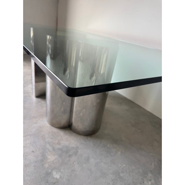 1970’s Curtis Jere–Style Trefoil / Clover Pedestal Base Dining Table With Glass Top For Sale - Image 12 of 12