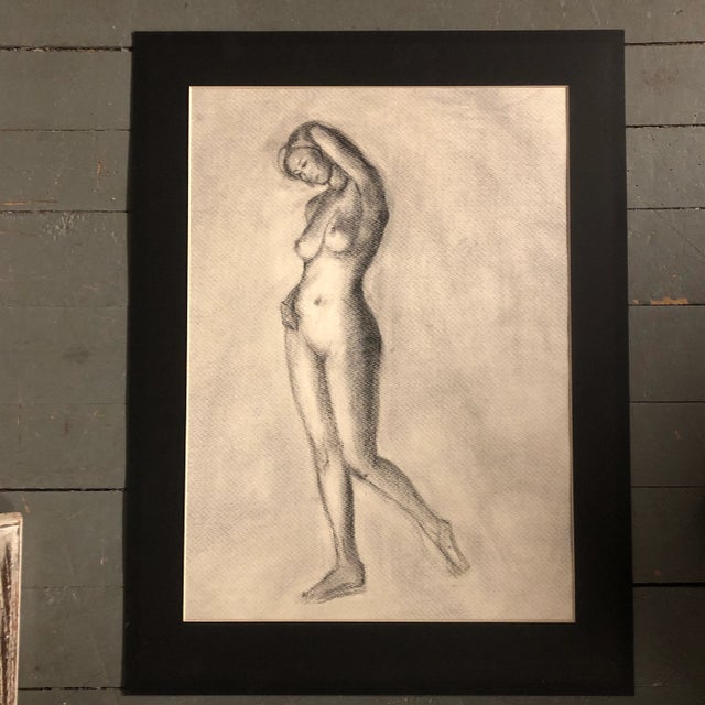 Original Vintage Female Nude Charcoal Study Drawing Mid Century Modern For Sale - Image 4 of 4