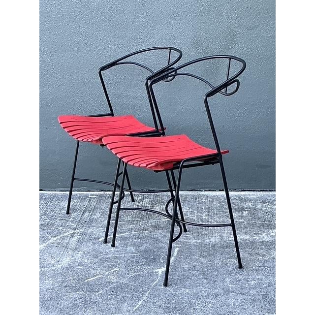 Arthur Umanoff Vintage Wrought Iron Slat Chairs After Arthur Umanoff - A Pair For Sale - Image 4 of 12