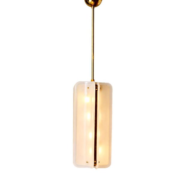 Mid-Century Modern Mid-Century Modern Italian Pendant Lamp in Murano Glass and Brass For Sale - Image 3 of 9