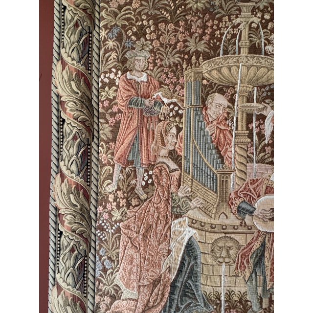 Vintage Aubusson Style Tapestry With Medieval Design For Sale - Image 4 of 12