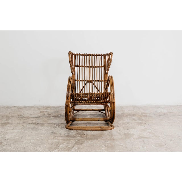 Wood Vintage Rocking Chair in Bamboo and Woven Wicker, 1960s For Sale - Image 7 of 10