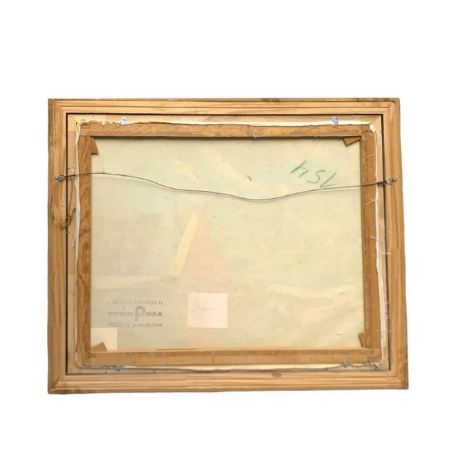 Blue Late 20th Century Nautical Acrylic Painting, Signed Sailboats by Port in Spain, Framed, 38"w For Sale - Image 8 of 9
