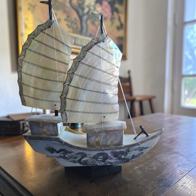 1960s 1960s Chinese Mother of Pearl Junk Ship - Dragon Boat Sculpture For Sale - Image 5 of 9