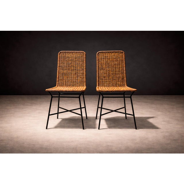 Mid-Century Modern Set of 2 Chairs in Metal & Wicker, Carlo Hauner, 1950s For Sale - Image 3 of 9