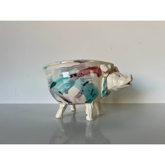 80's Vintage Pig - Shape Artistic Pottery Bowl , Signed For Sale - Image 12 of 13