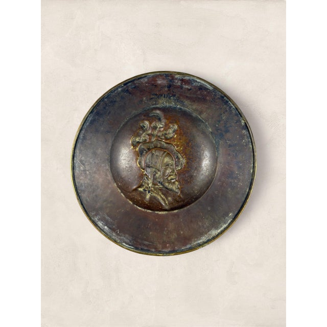 Early 20th Century Antique English Repoussé Brass Wall Charger With Renaissance Portrait For Sale - Image 4 of 7