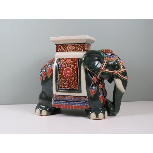 Large Chinoiserie Style Glazed Ceramic Elephant Garden Stool or Side Table, 1970s For Sale - Image 9 of 9