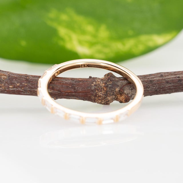 Gold Baguette Diamond Band Ring in 14k Gold – Sleek Modern Stackable Ring , Size 6.75 For Sale - Image 8 of 8