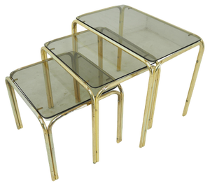 Mid-Century Brass & Smoked Glass Nesting Tables, 1970s, Set of 3