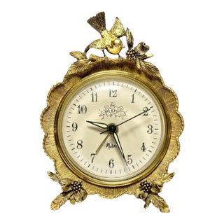1960s Matson Ormolu Gold “Dogwood Flower & Bird” Electric Desk Clock For Sale