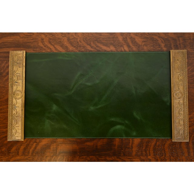 Tiffany Studios New York "Adam" Bronze Doré Blotter Ends With Leather Desk Blotter For Sale - Image 10 of 10